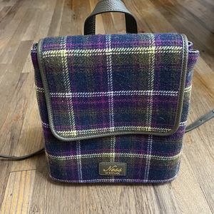 Ness of Scotland Vintage Wool Plaid Purse Backpack Purple Green Tartan Plaid VTG